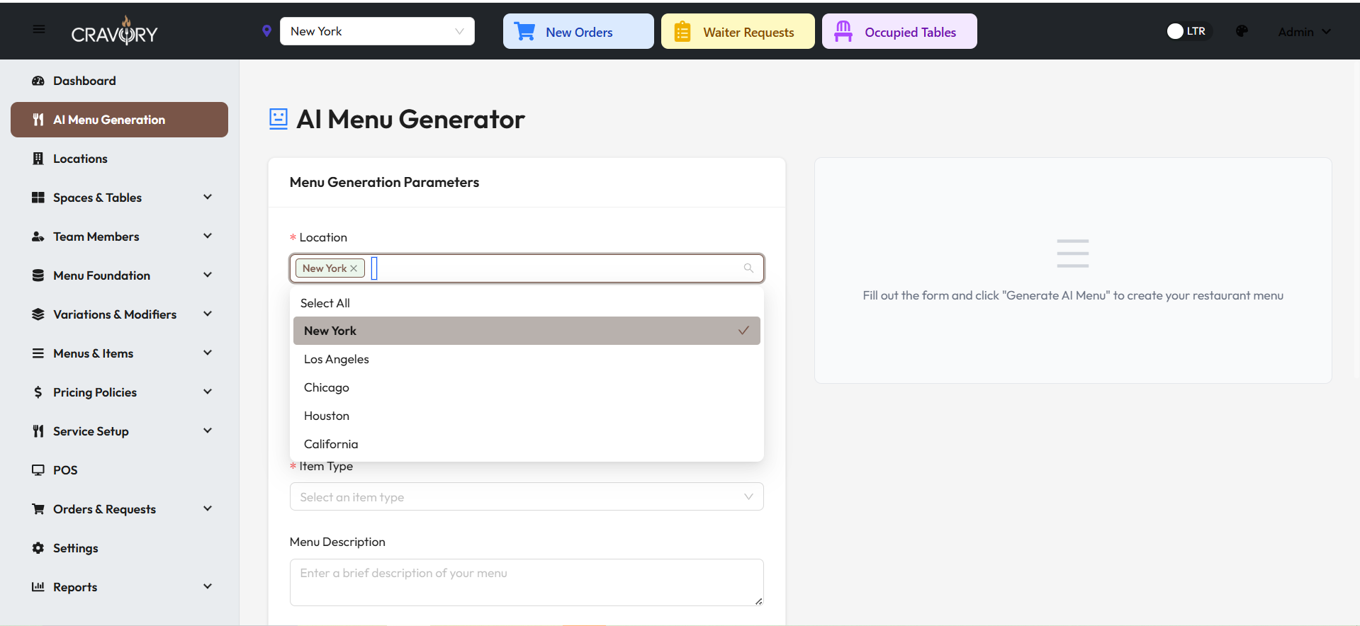 AI Menu Location Selection