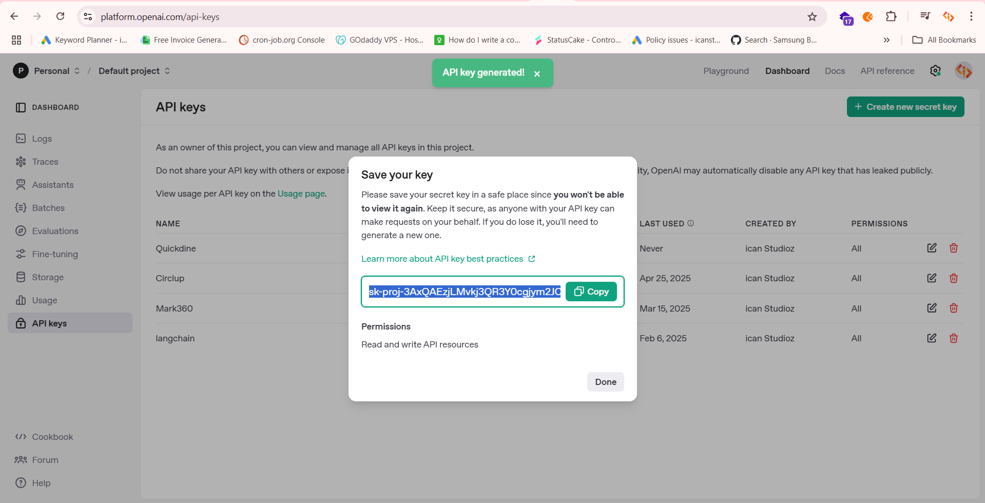 Copy OpenAI Secret Key