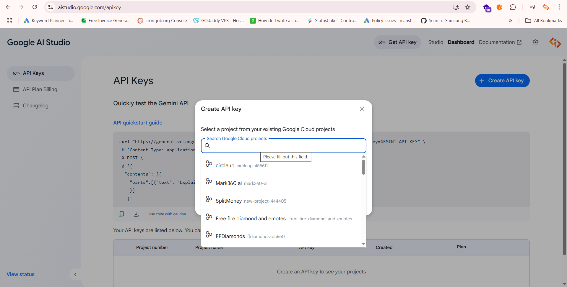 Create or Select Gemini AI Project