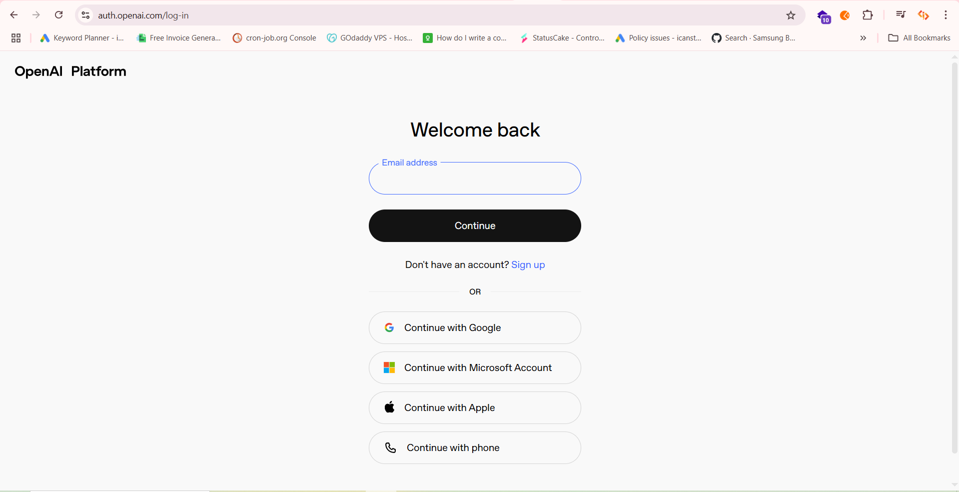 OpenAI Sign Up/Sign In Page
