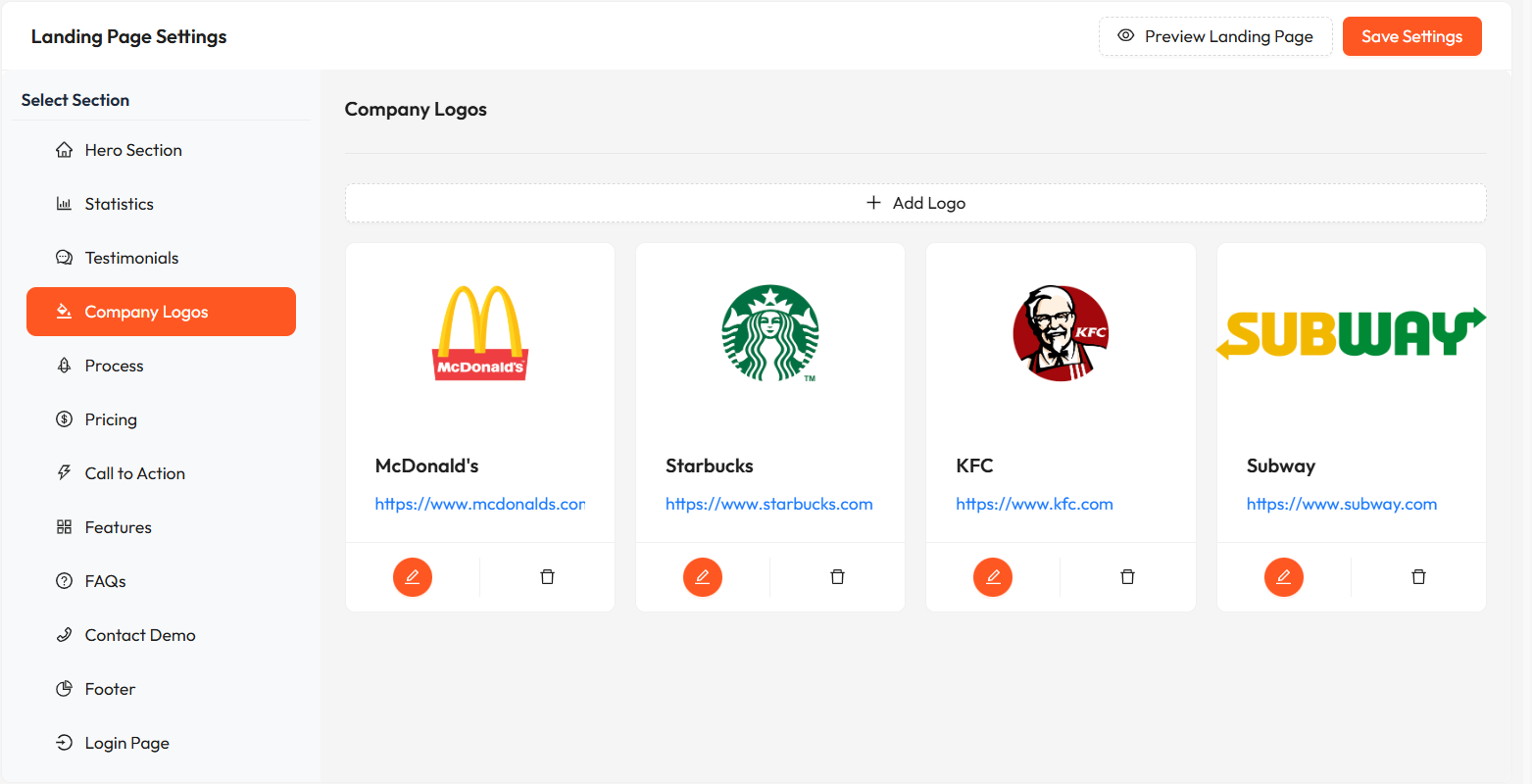Company Logos Settings