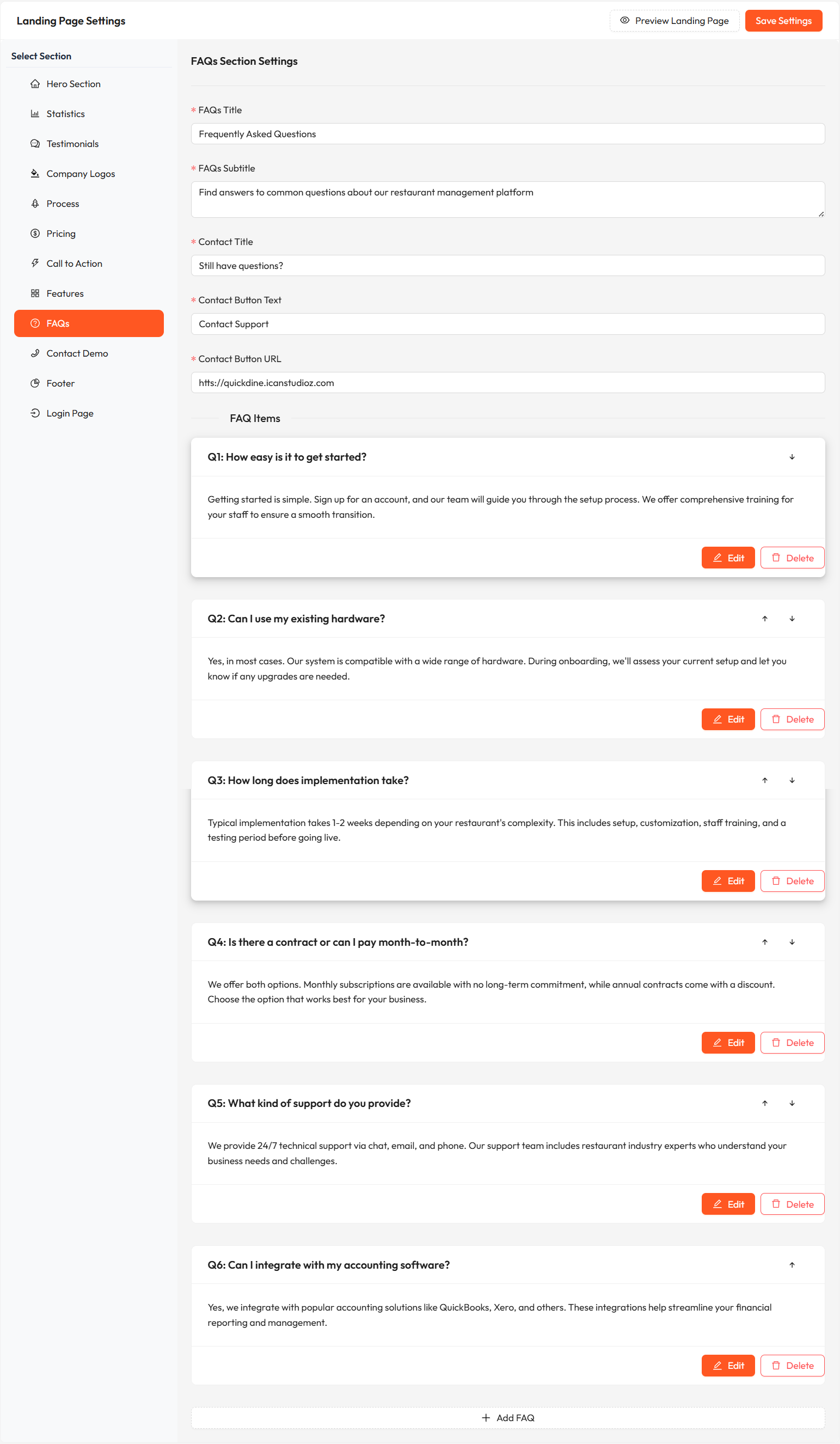 FAQ Settings