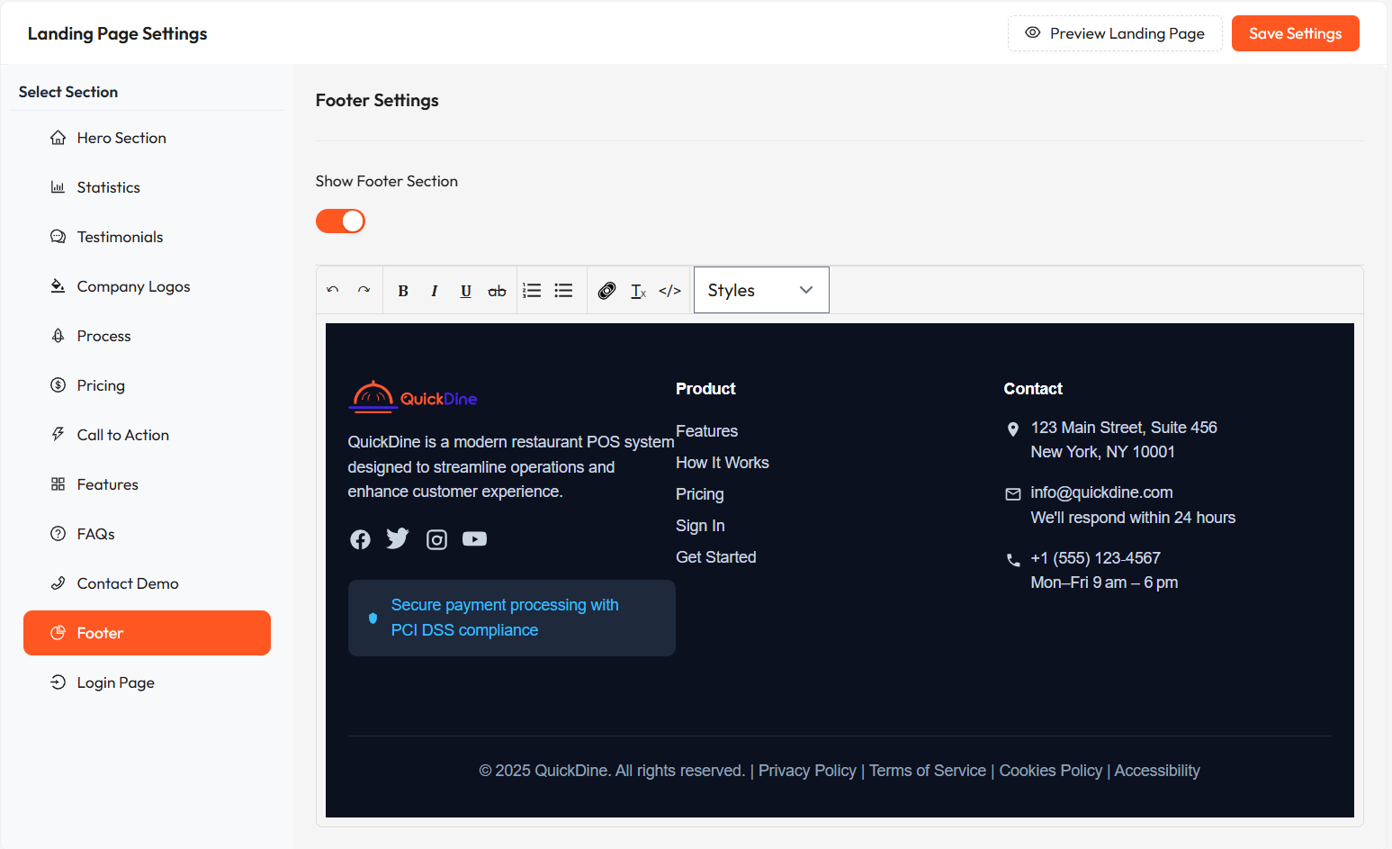 Footer Settings
