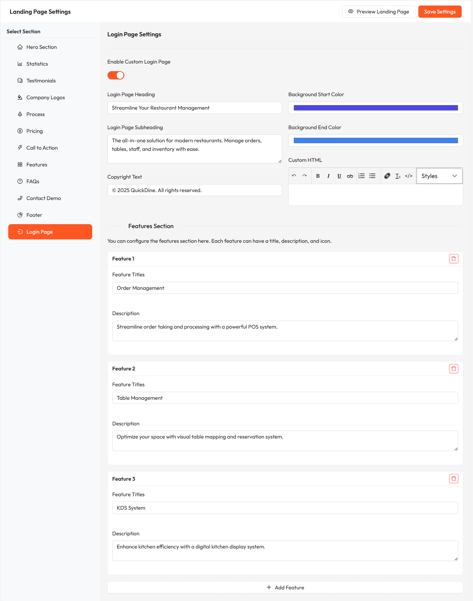 Login Page Settings