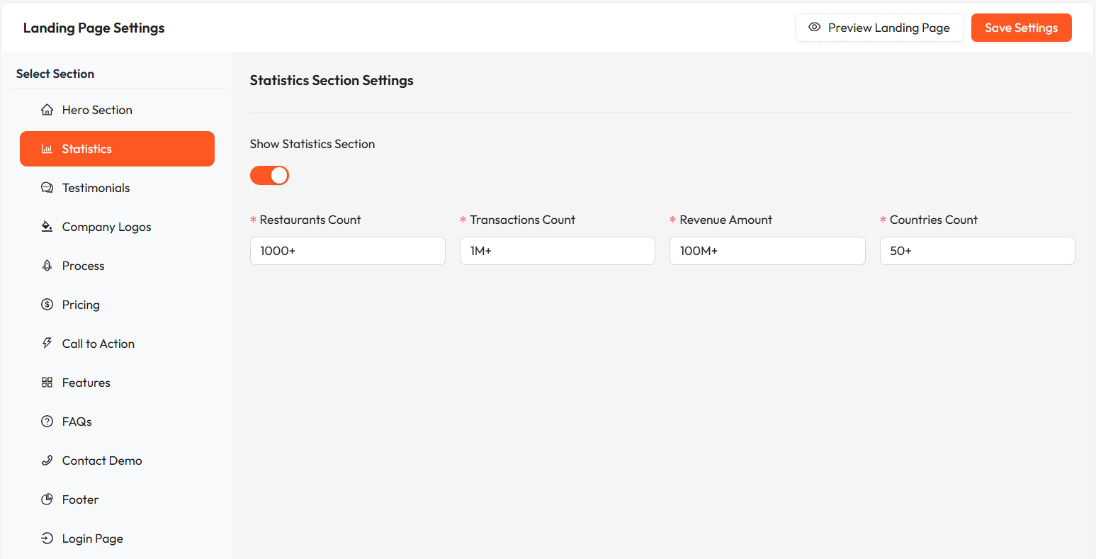 Statistics Section Settings Applied