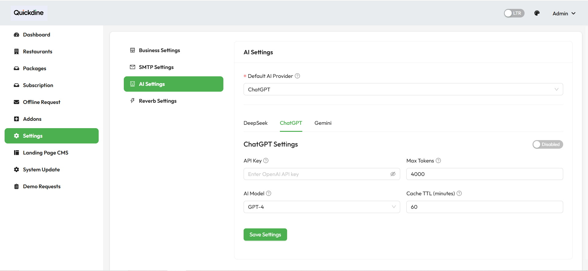 AI Settings Configuration