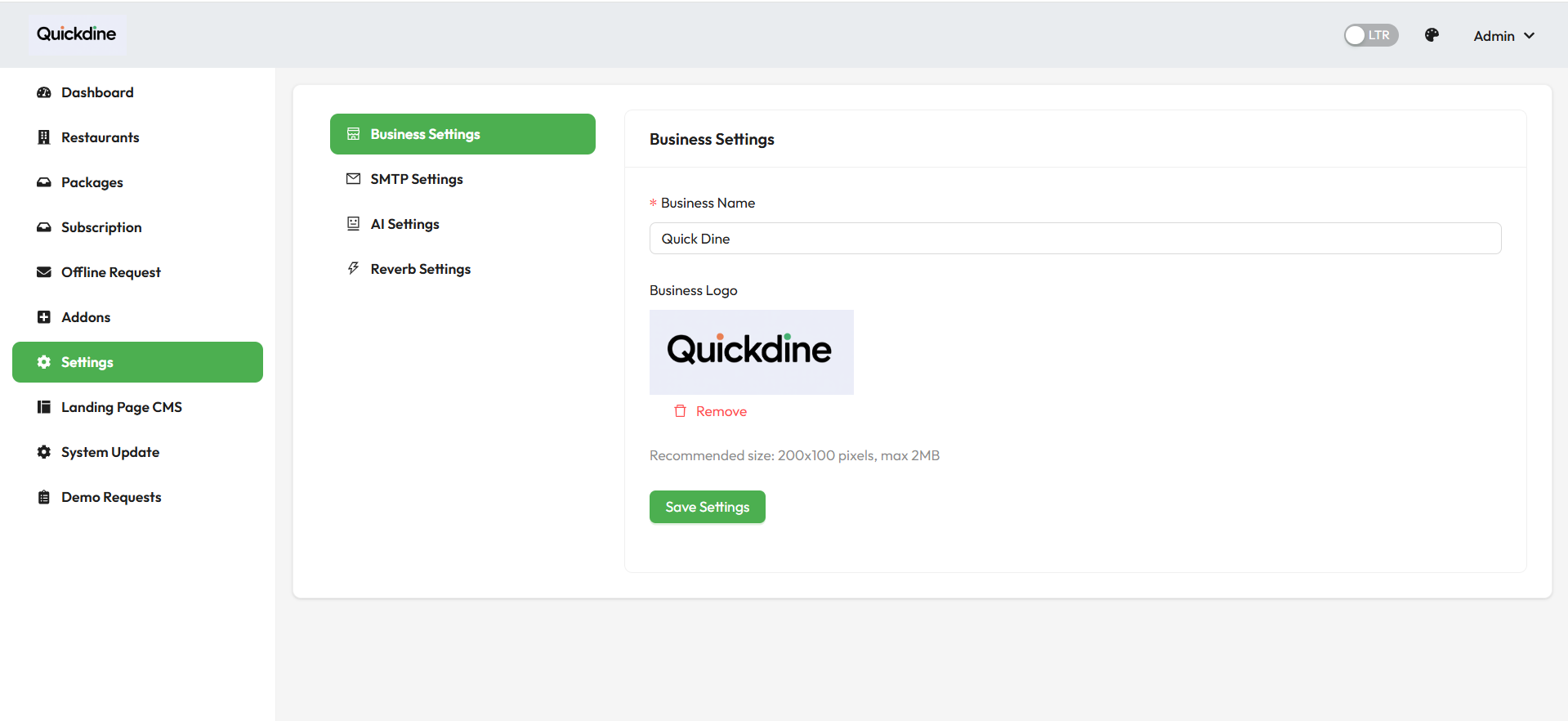SaaS Business Name and Logo Settings